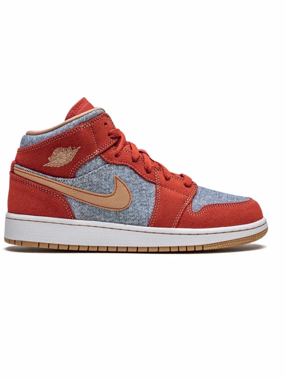 Nike Jordans Kids Jordan 1 Mid SE "Denim/Red Suede" Kids Sneakers 11C